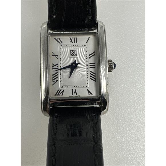 ESQ by Movado Ladies Tank Watch E5371 Roman Numerals White Dial Classic - Picture 1 of 6